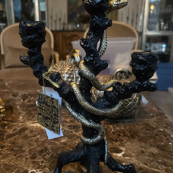 Christian Siriano Snake Candle Holder – Gothic Black & Gold 3-Taper - Picture 3 of 5